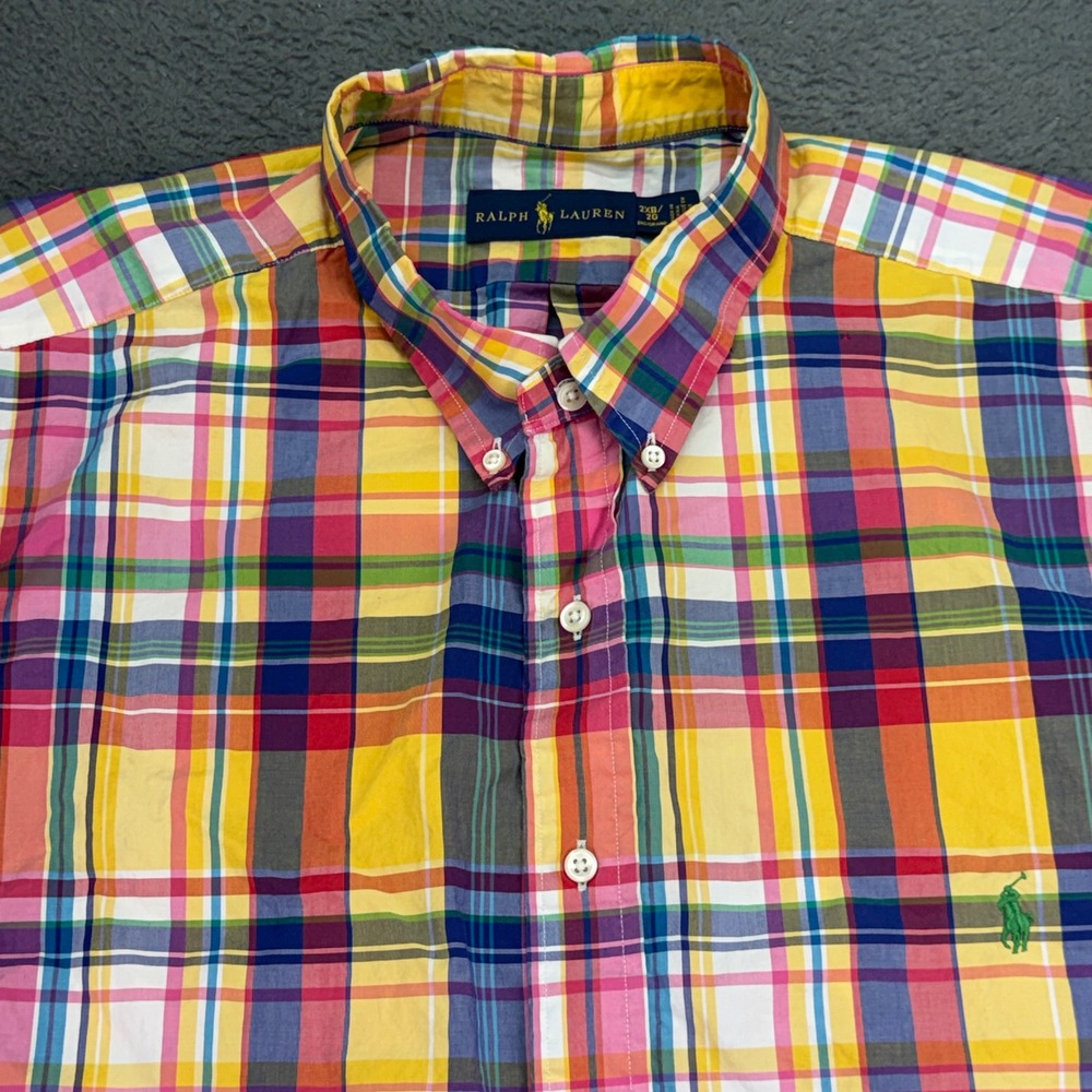 Ralph Lauren Button Down Shirt Mens 2XB Multicolor Madras Plaid Short Sleeve